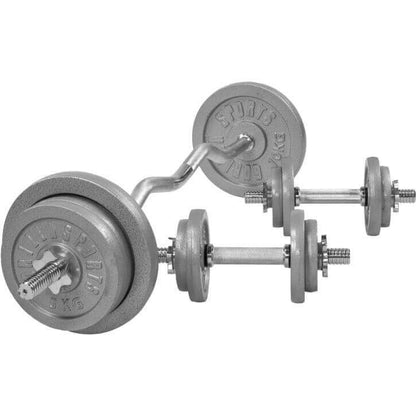 Set d'haltères SZ Curl en fonte argentée, 70 kg