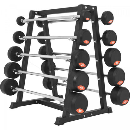 Rack de rangement avec set d'haltères longs en caoutchouc de 282,5 kg