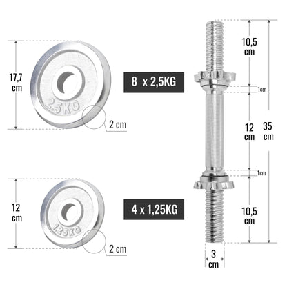 Set d'haltères courts chromés de 30 kg - Gorilla Sports France