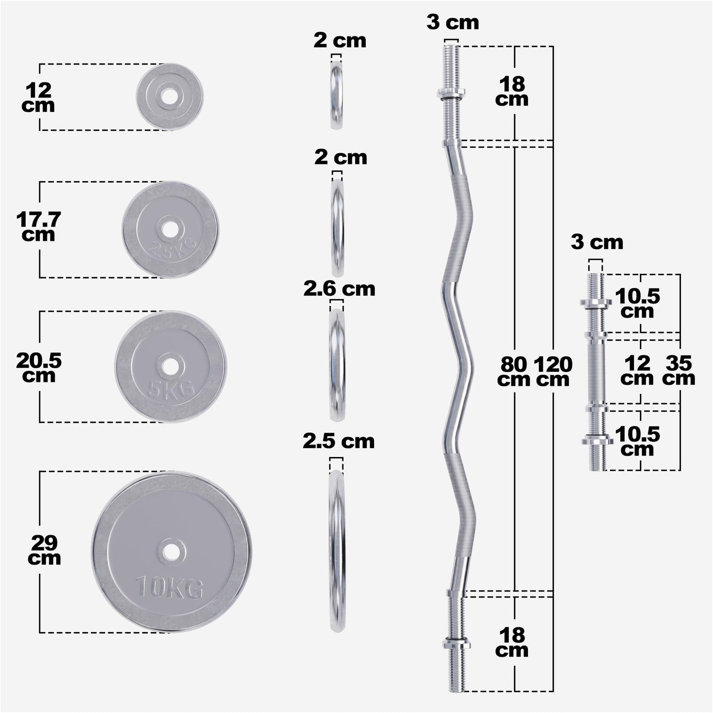 Set d’haltères SZ-Curl chromés 70 kg