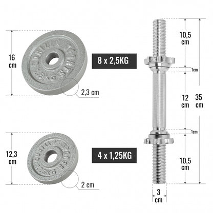 Set d'haltères courts en fonte grip, 30 kg