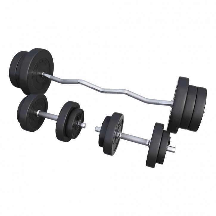 Set d’haltères avec poids en plastique et barre curl, 70 kg - Gorilla Sports France