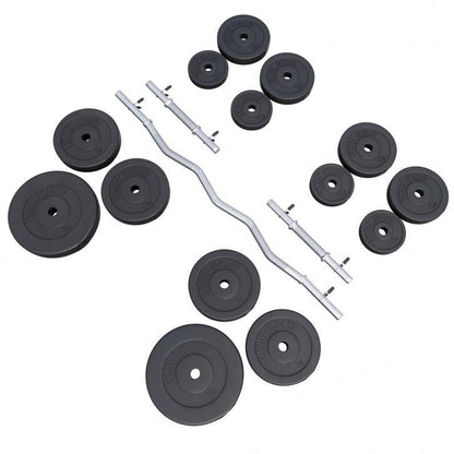 Set d’haltères avec poids en plastique et barre curl, 70 kg - Gorilla Sports France