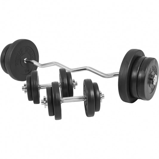 Set d’haltères avec poids en plastique et barre curl, 70 kg