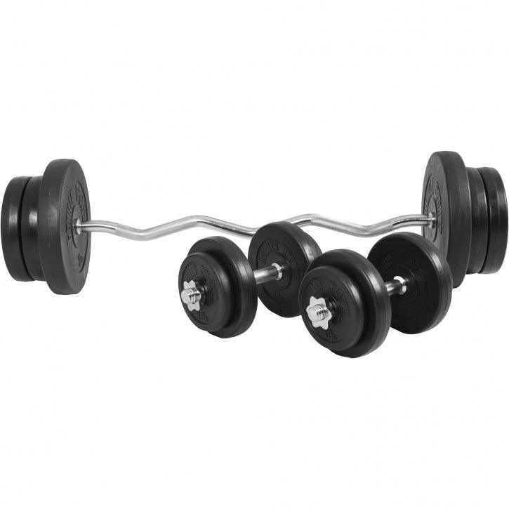 Set d’haltères avec poids en plastique et barre curl, 70 kg - Gorilla Sports France