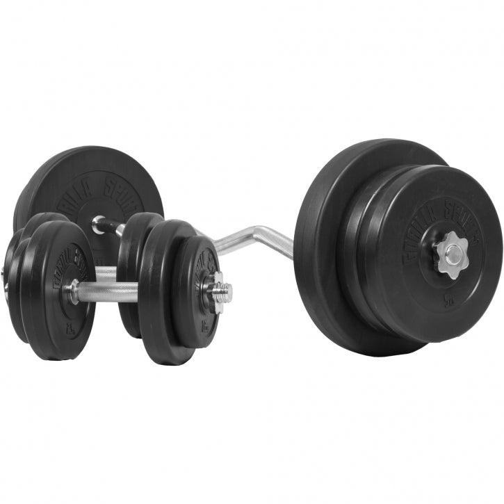 Set d’haltères avec poids en plastique et barre curl, 70 kg - Gorilla Sports France