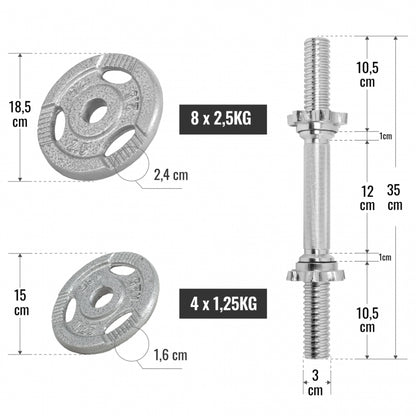 Set d'haltères courts en fonte grip 30 kg