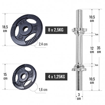 Set d'haltères courts en fonte grip 30 kg