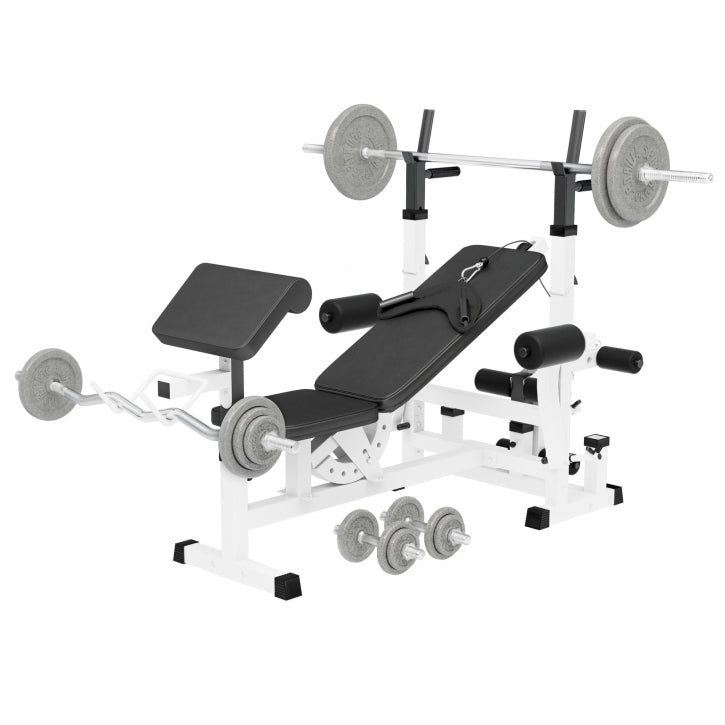 Banc de musculation universel avec set d'haltères en fonte de 108 kg