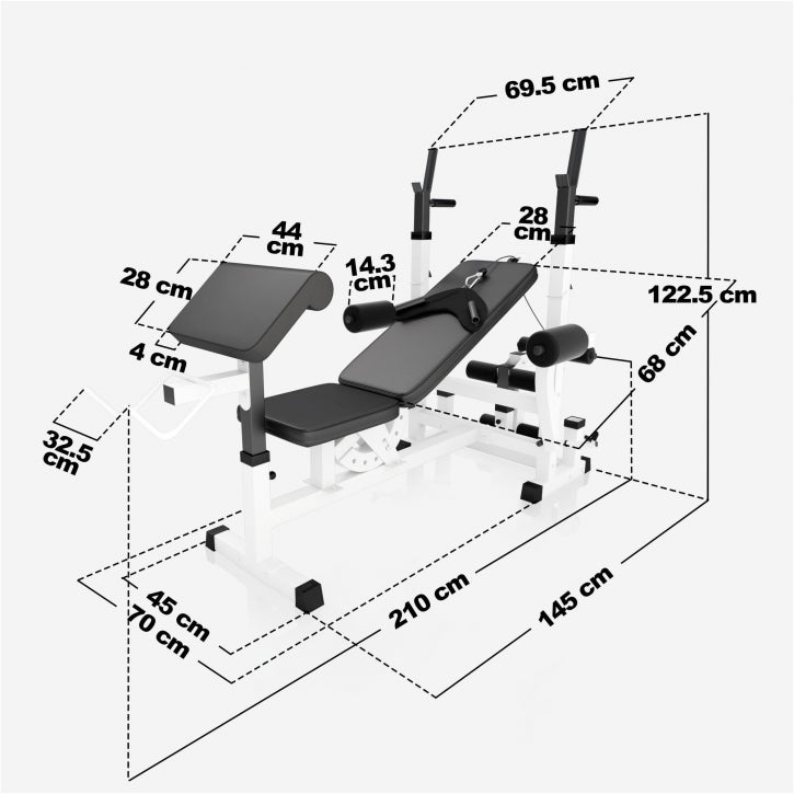 Banc de musculation universel avec set d'haltères en fonte de 108 kg