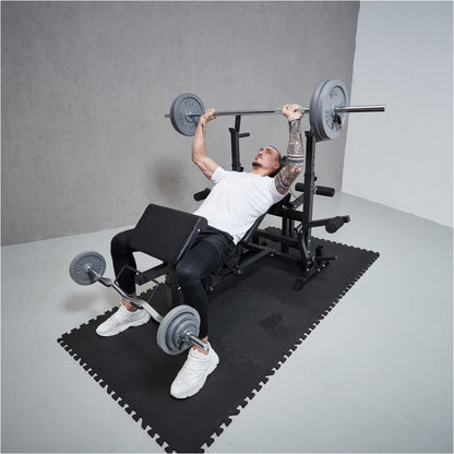 Banc de musculation universel avec set d'haltères en fonte de 108 kg