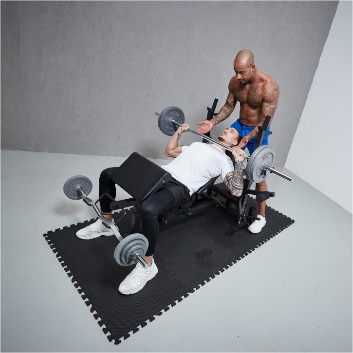 Banc de musculation universel avec set d'haltères en fonte de 108 kg