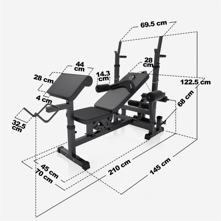 Banc de musculation universel avec set d'haltères en fonte de 108 kg