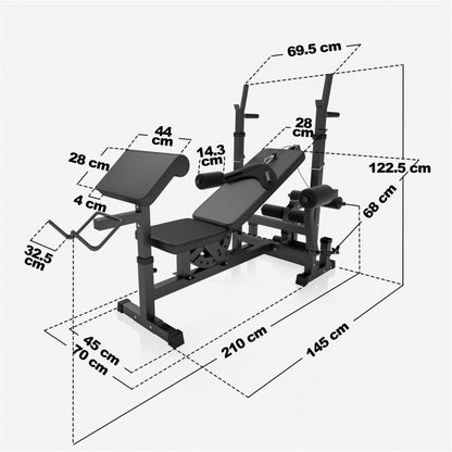 Banc de musculation universel avec set d'haltères en fonte de 108 kg