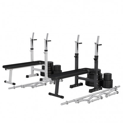 Banc de musculation avec set d'haltères longs