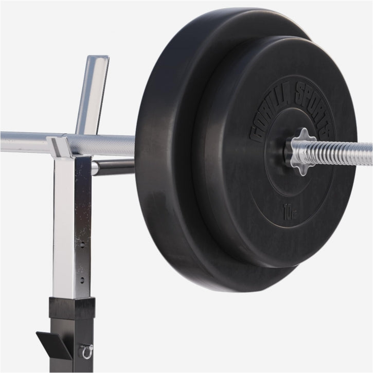 Banc de musculation avec set d'haltères longs