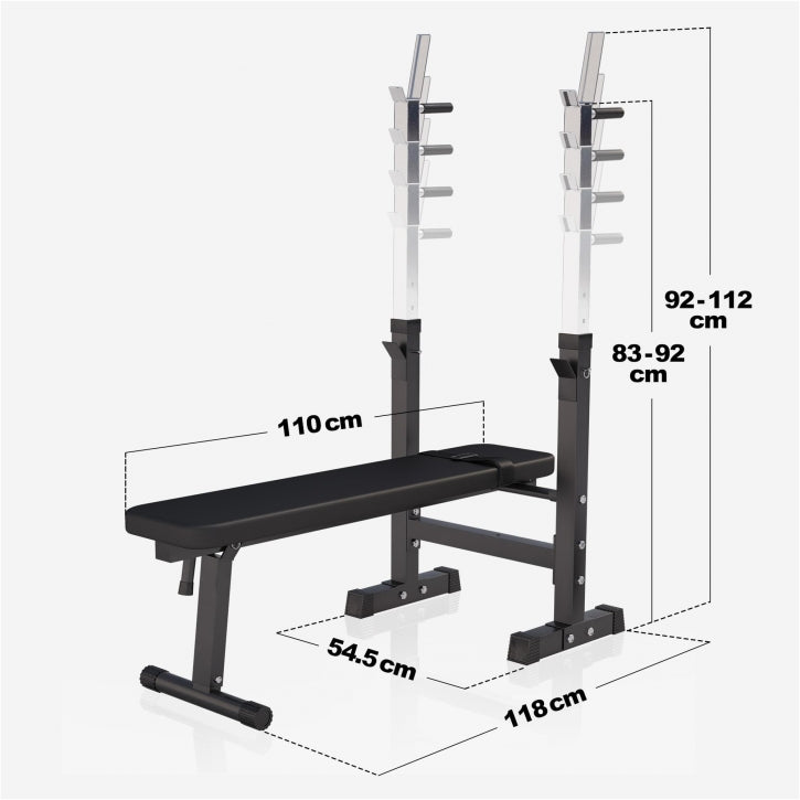 Banc de musculation avec set d'haltères longs