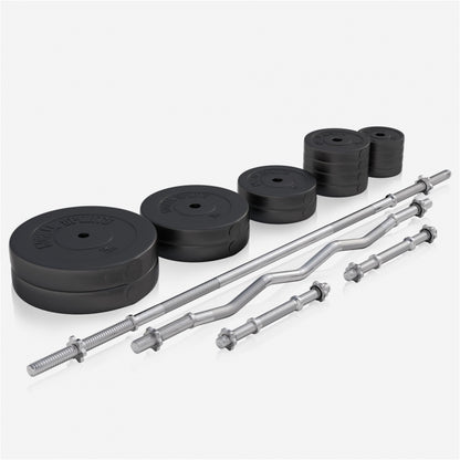 Banc de musculation avec set d'haltères longs