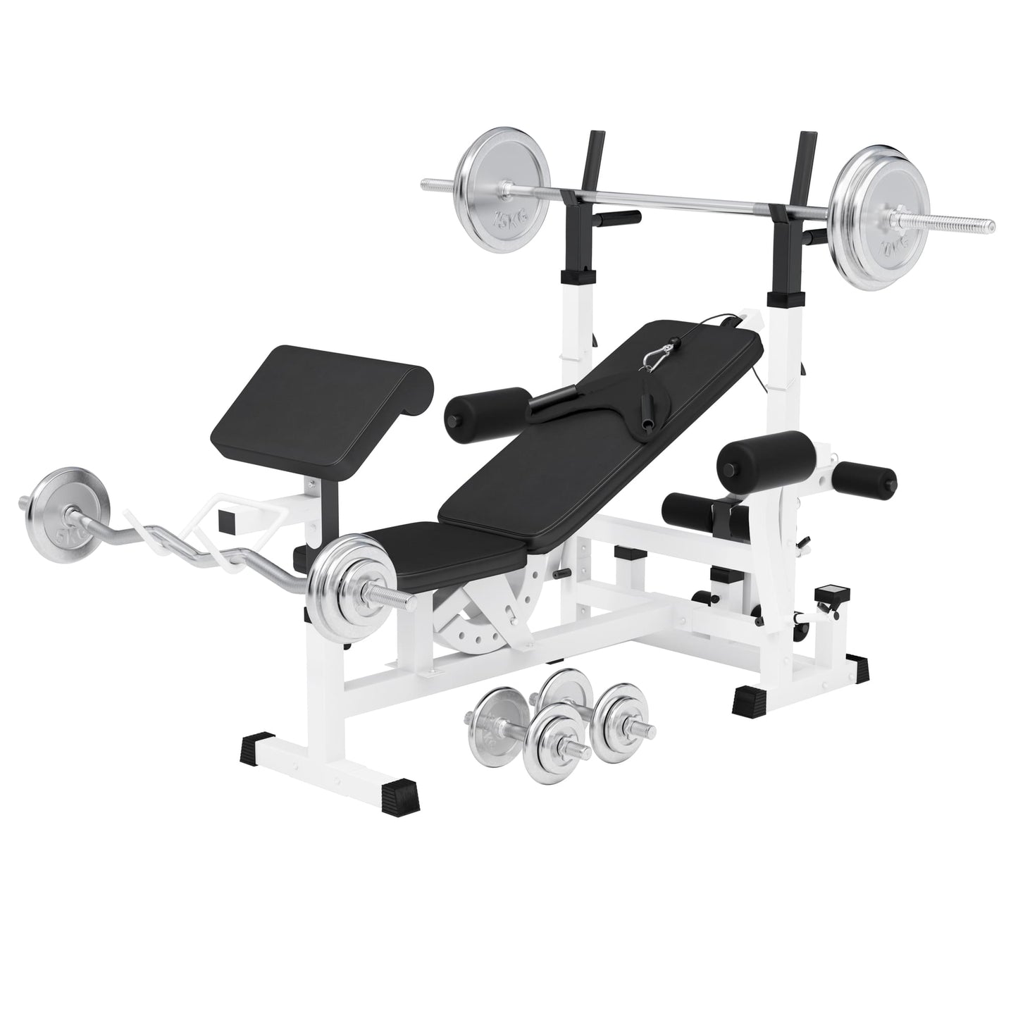 Stations de musculation universelle avec set d'haltères chromés 108 kg