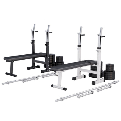 Banc de musculation avec set d'haltères longs