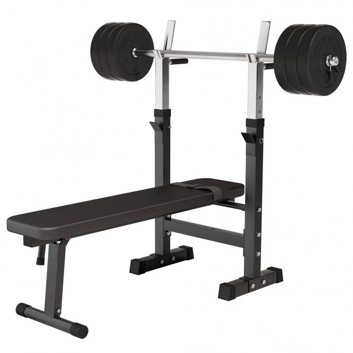 Banc de musculation avec set d'haltères longs