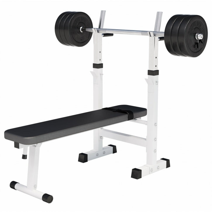 Banc de musculation avec set d'haltères longs