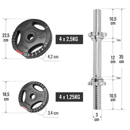 Set d'haltères courts en plastique 20 kg