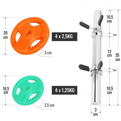 Set d'haltères courts en caoutchouc grip 20 kg avec stop-disques