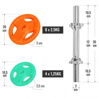 Set d'haltères en caoutchouc grip 30 kg avec stop-disques