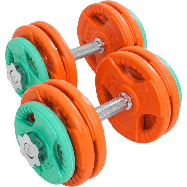 Set d'haltères en caoutchouc grip 30 kg avec stop-disques