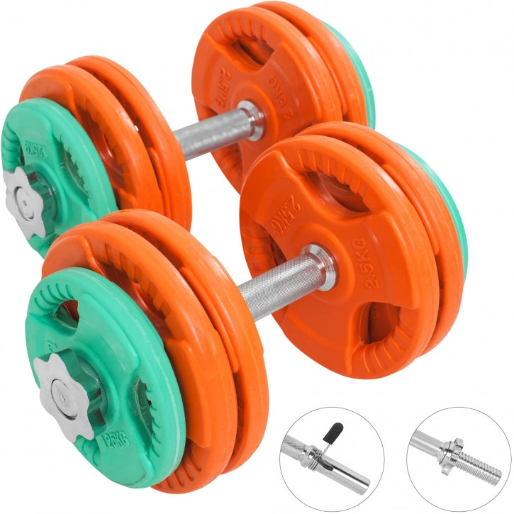 Set d'haltères en caoutchouc grip 30 kg avec stop-disques