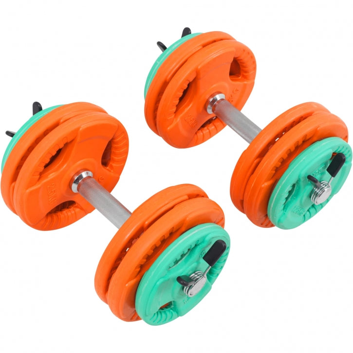 Set d'haltères en caoutchouc grip 30 kg avec stop-disques