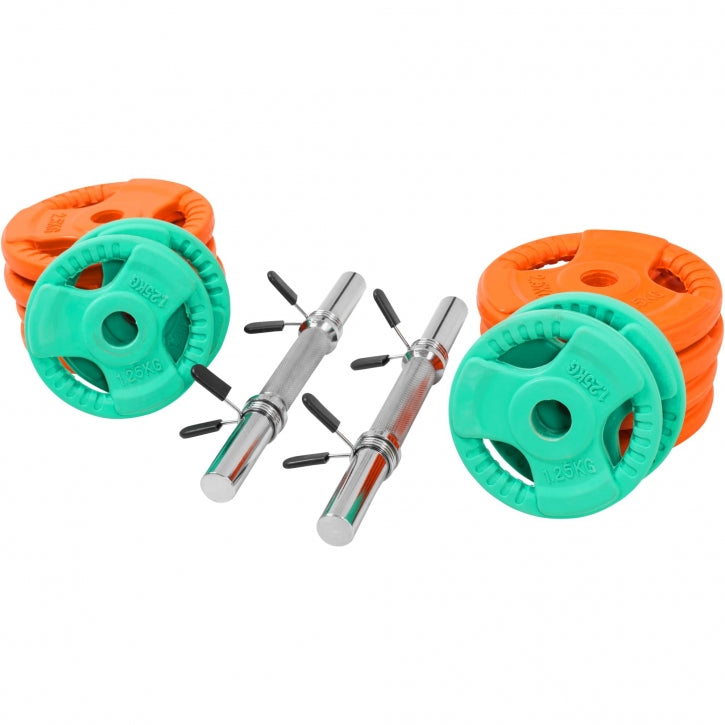 Set d'haltères en caoutchouc grip 30 kg avec stop-disques