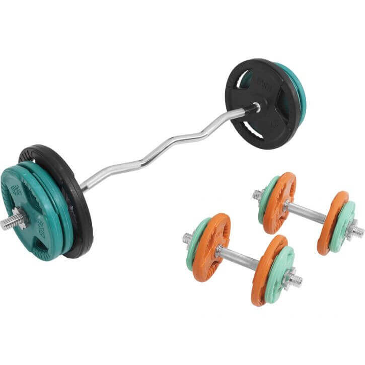 Set d’haltères curl SZ en caoutchouc grip 70 kg