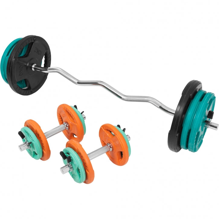 Set d’haltères curl SZ en caoutchouc grip 70 kg