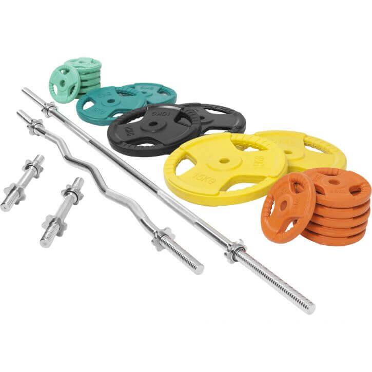 Set d’haltères en caoutchouc grip 108 kg avec stop-disques - Gorilla Sports France