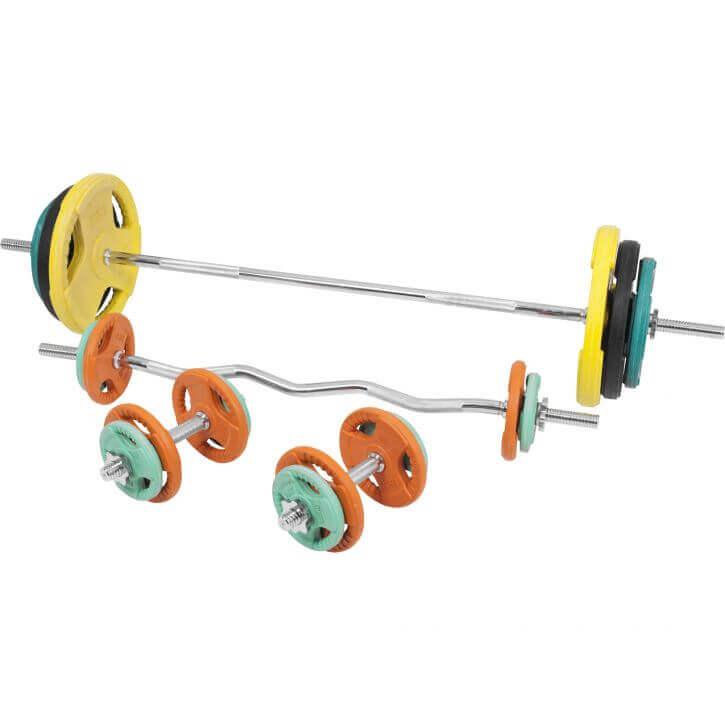 Set d’haltères en caoutchouc grip 108 kg avec stop-disques - Gorilla Sports France