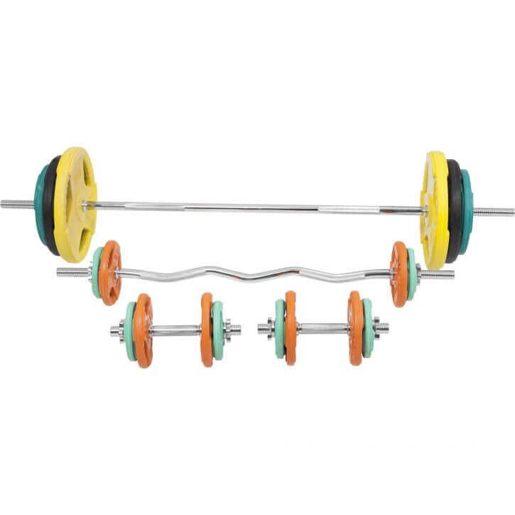 Set d’haltères en caoutchouc grip 108 kg avec stop-disques - Gorilla Sports France