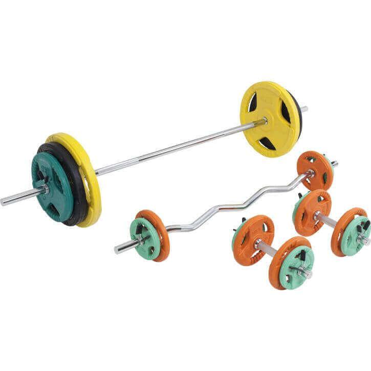 Set d’haltères en caoutchouc grip 108 kg avec stop-disques - Gorilla Sports France