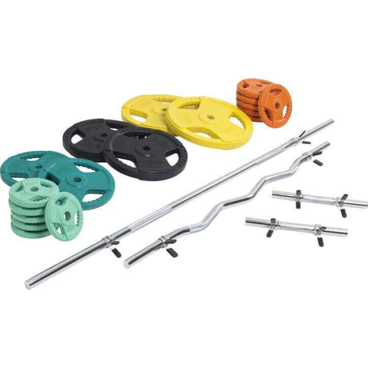 Set d’haltères en caoutchouc grip 108 kg avec stop-disques - Gorilla Sports France