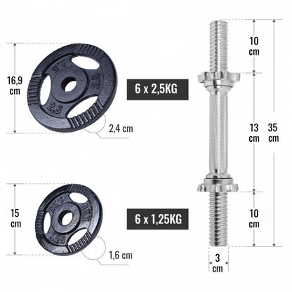 Set d'haltères courts grip 27,5 kg