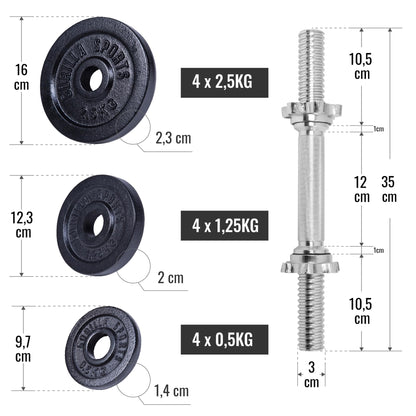 Set d'haltères modulable 2 en 1 de 22 kg