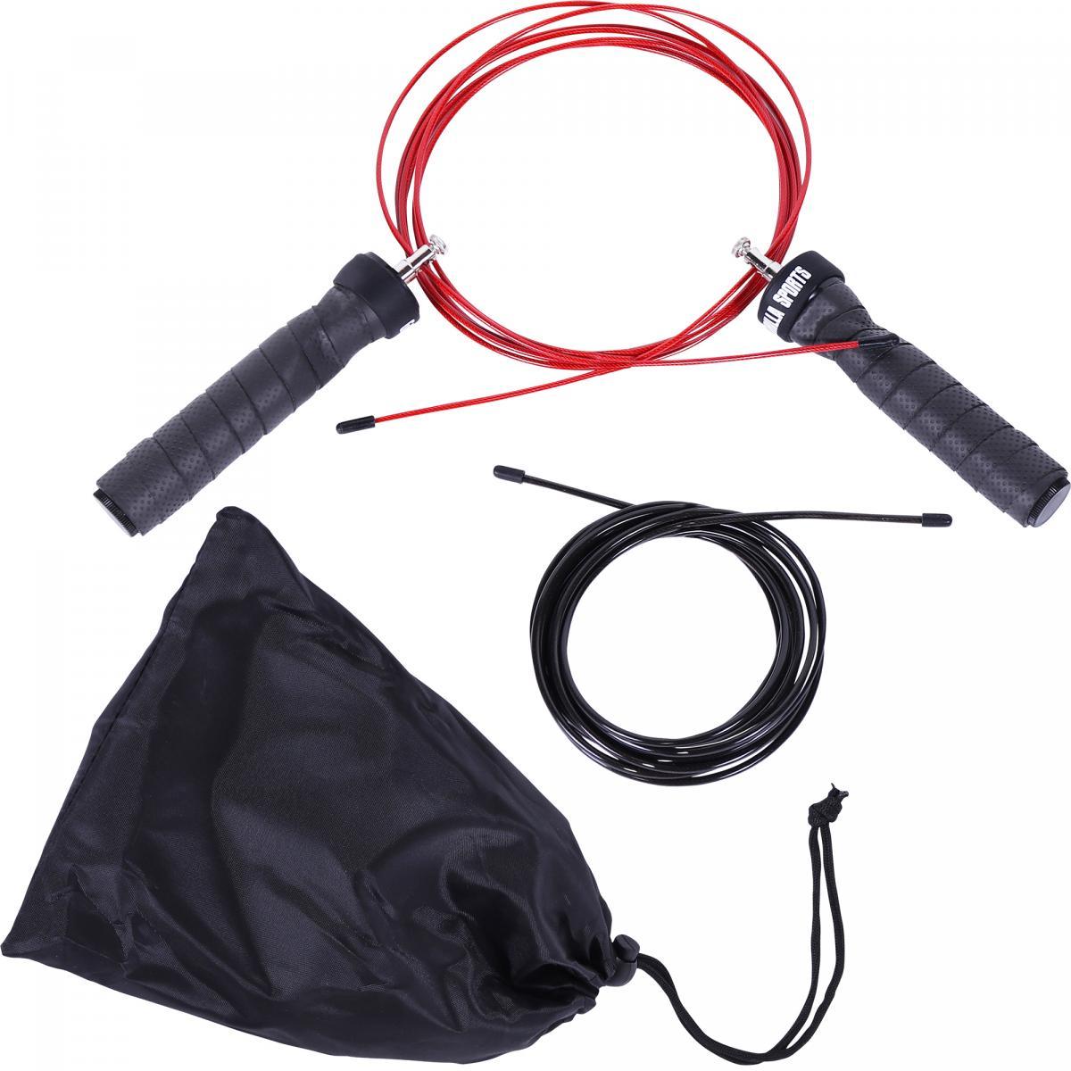 Corde à sauter professionnelle noire/rouge avec sac et poids additionnels inclus - Gorilla Sports France