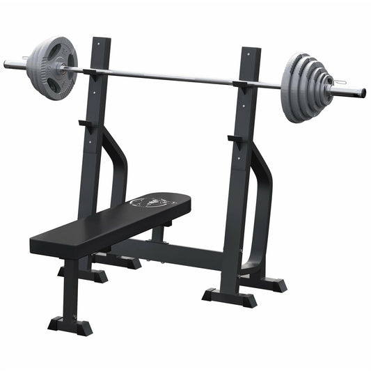 Banc de musculation avec support et set d'haltères olympiques 130 kg