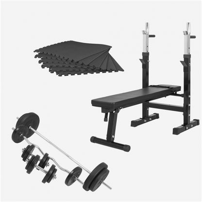 Set complet d'haltères 100 kg avec banc de musculation et tapis de protection du sol