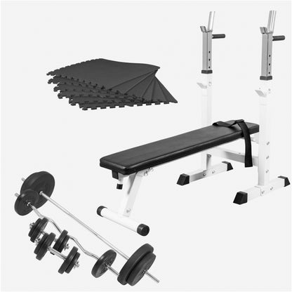 Set complet d'haltères 100 kg avec banc de musculation et tapis de protection du sol