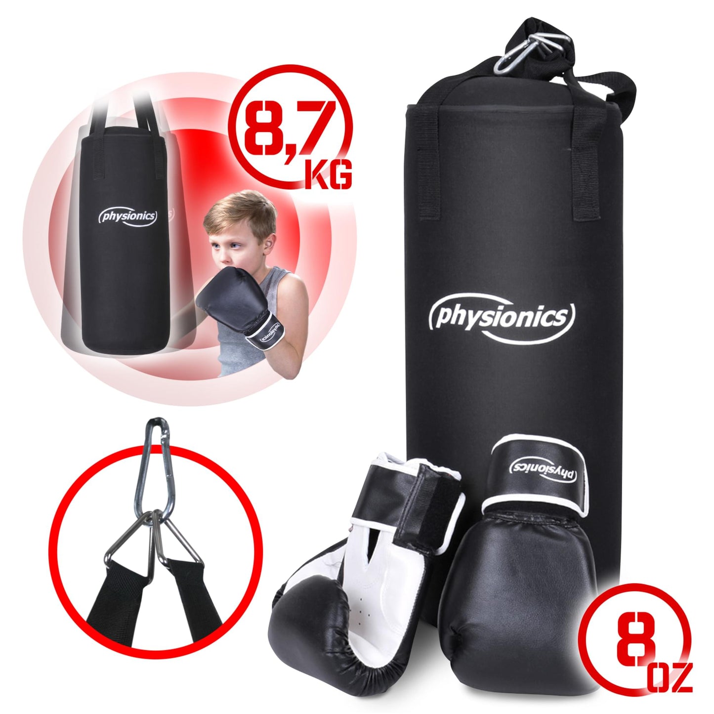 PHYSIONICS® Set de boxe pour enfant avec gants et sac de frappe