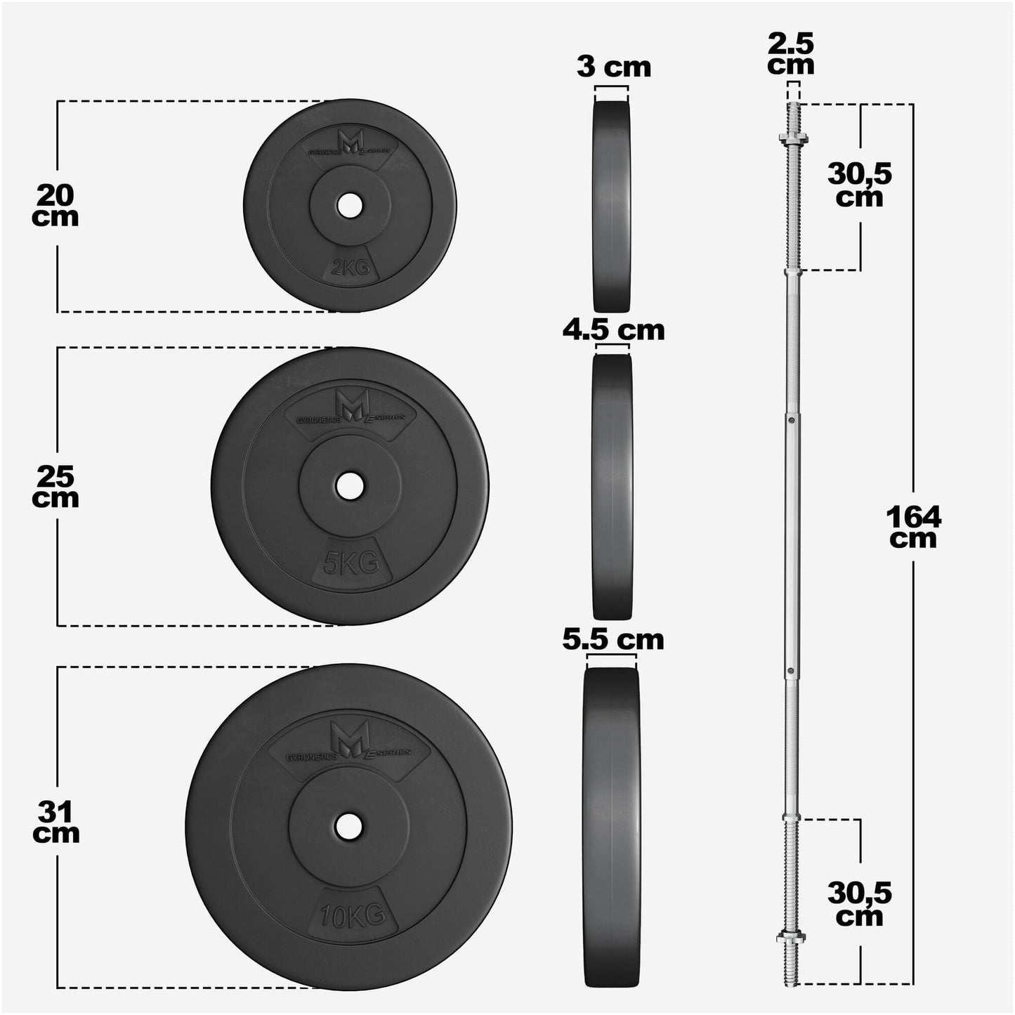 Set d'haltères longs E-Series en plastique 60 kg - Gorilla Sports France