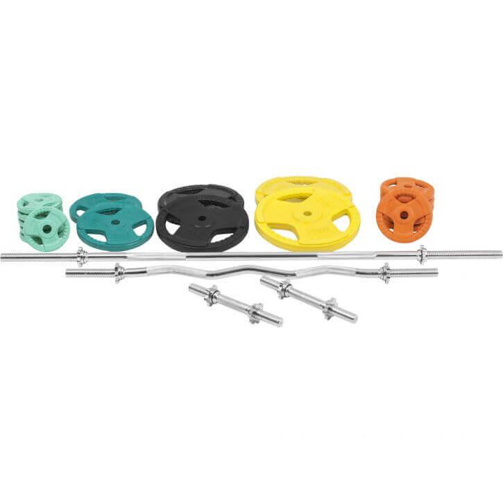 Set d’haltères en caoutchouc grip 108 kg avec stop-disques - Gorilla Sports France