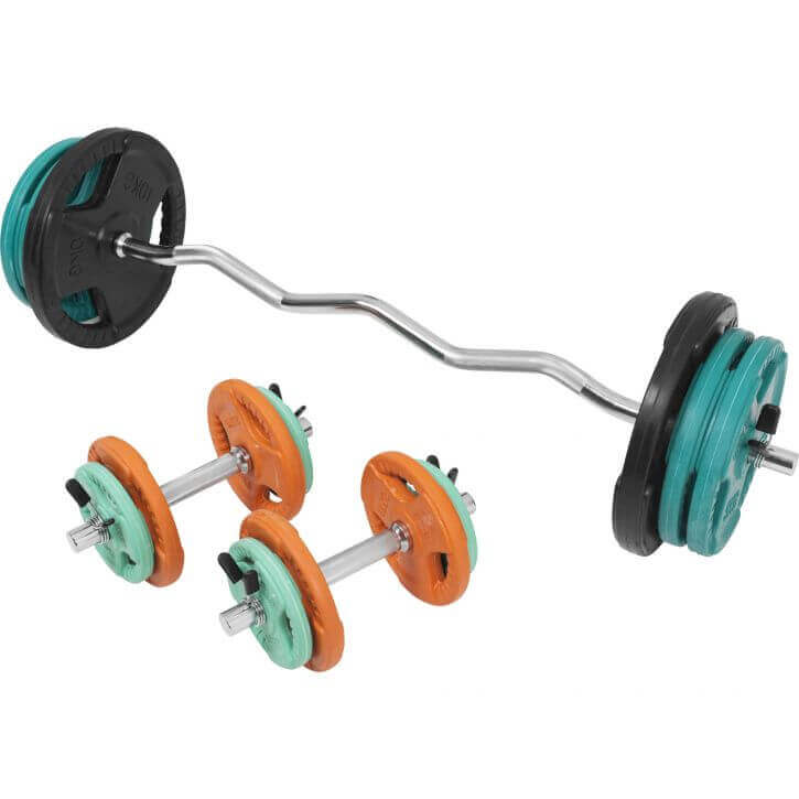 Set d’haltères curl SZ en caoutchouc grip 70 kg